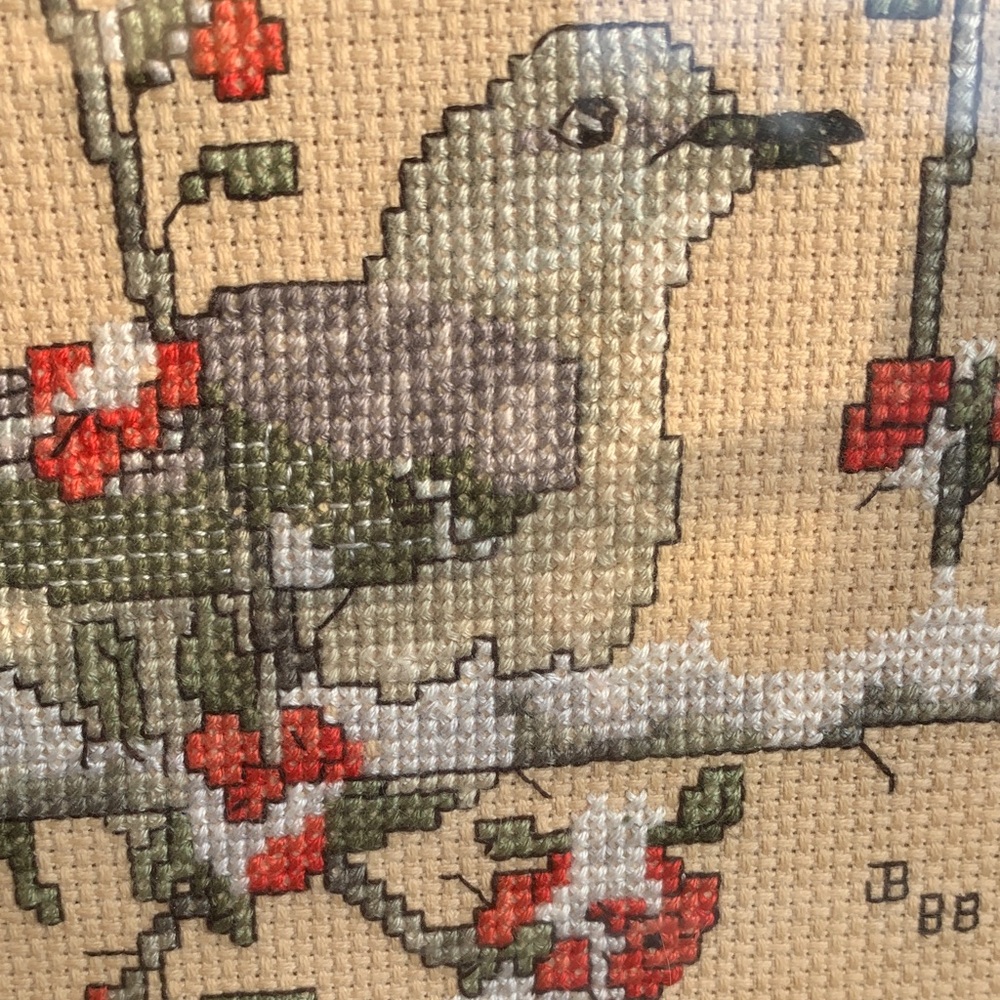 Vintage Glass Framed Dove Cross-Stitch Wooden Tray - Picture 3 of 11